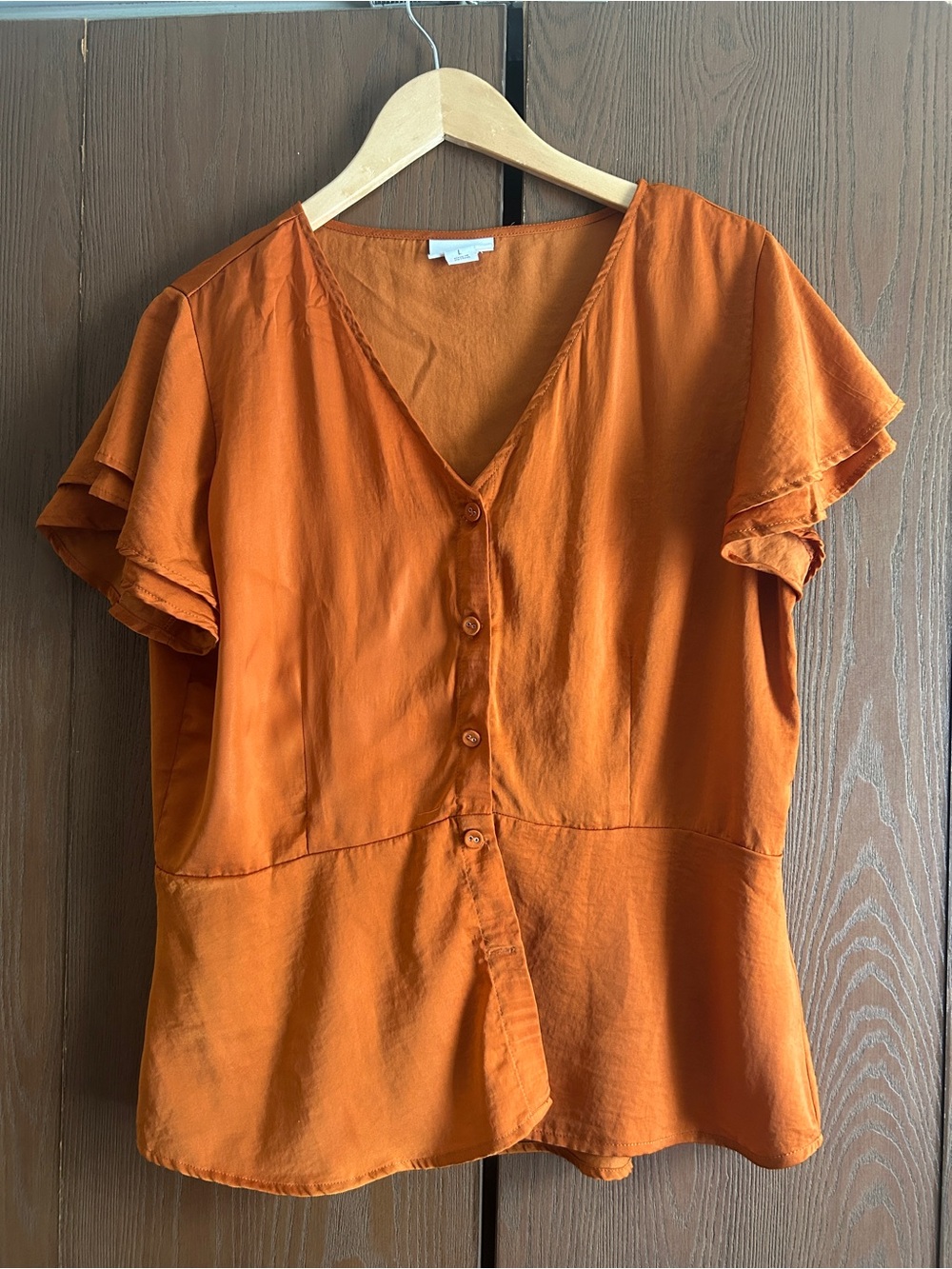Women's V-Neck Button Front Top in Rust Orange